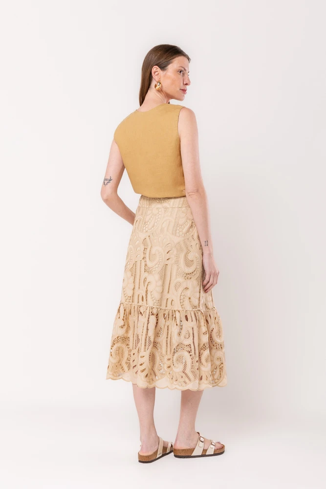 Hidrogênio - BEIGE RUFFLED MIDI SKIRT - 20516003 Hidrogênio - BEIGE RUFFLED MIDI SKIRT - 20516003