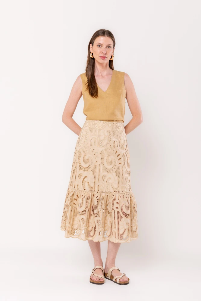 Hidrogênio - BEIGE RUFFLED MIDI SKIRT - 20516003 Hidrogênio - BEIGE RUFFLED MIDI SKIRT - 20516003