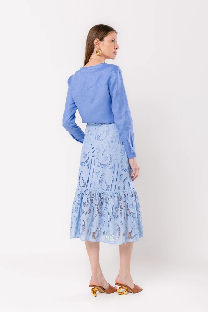 Hidrogênio - BLUE RUFFLED MIDI SKIRT - 20516015 Hidrogênio - BLUE RUFFLED MIDI SKIRT - 20516015