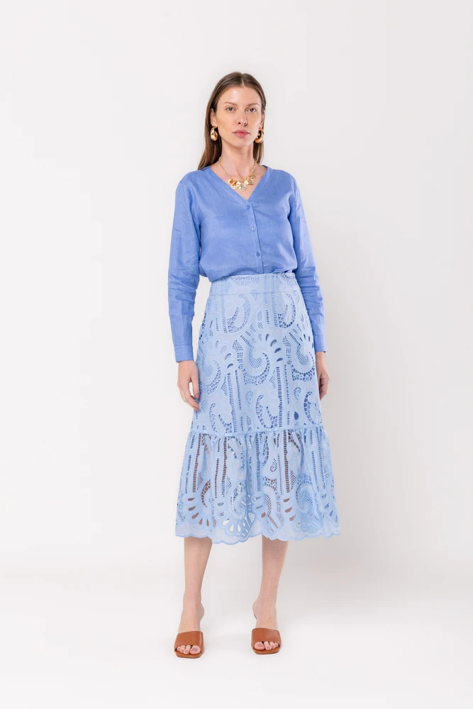 Hidrogênio - BLUE RUFFLED MIDI SKIRT - 20516015 Hidrogênio - BLUE RUFFLED MIDI SKIRT - 20516015