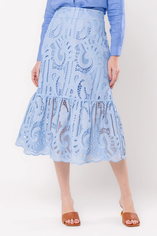 Hidrogênio - BLUE RUFFLED MIDI SKIRT - 20516015 Hidrogênio - BLUE RUFFLED MIDI SKIRT - 20516015