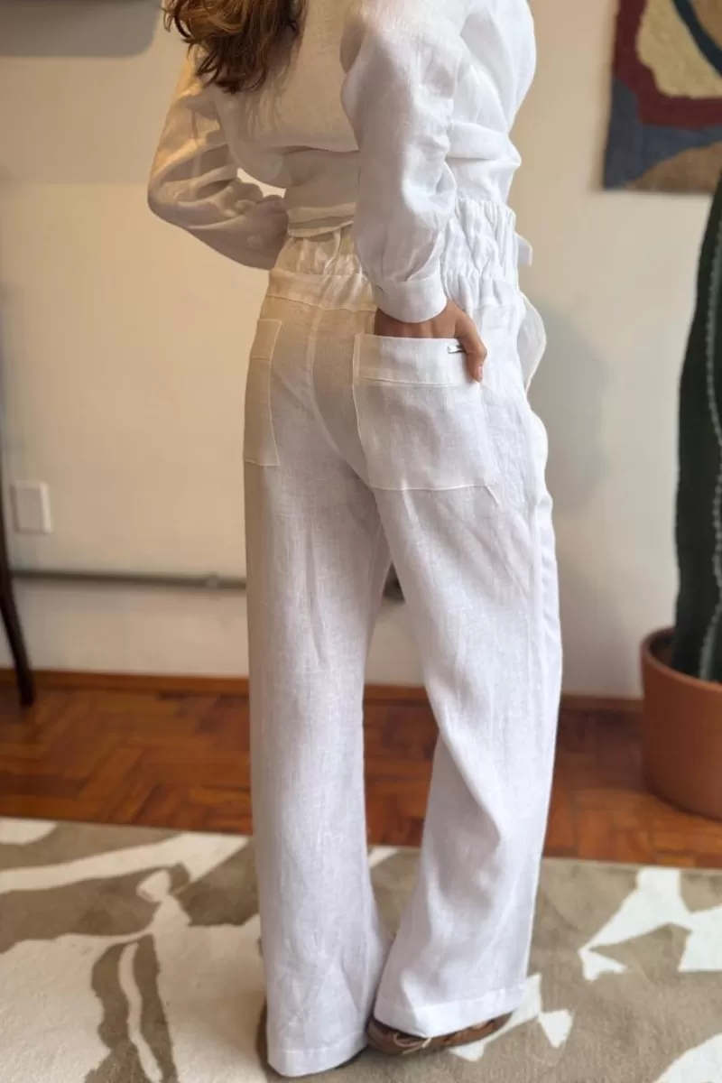 Hidrogênio - VALERIA WHITE LINEN STRAIGHT PANTS WITH STITCHING - 20541002