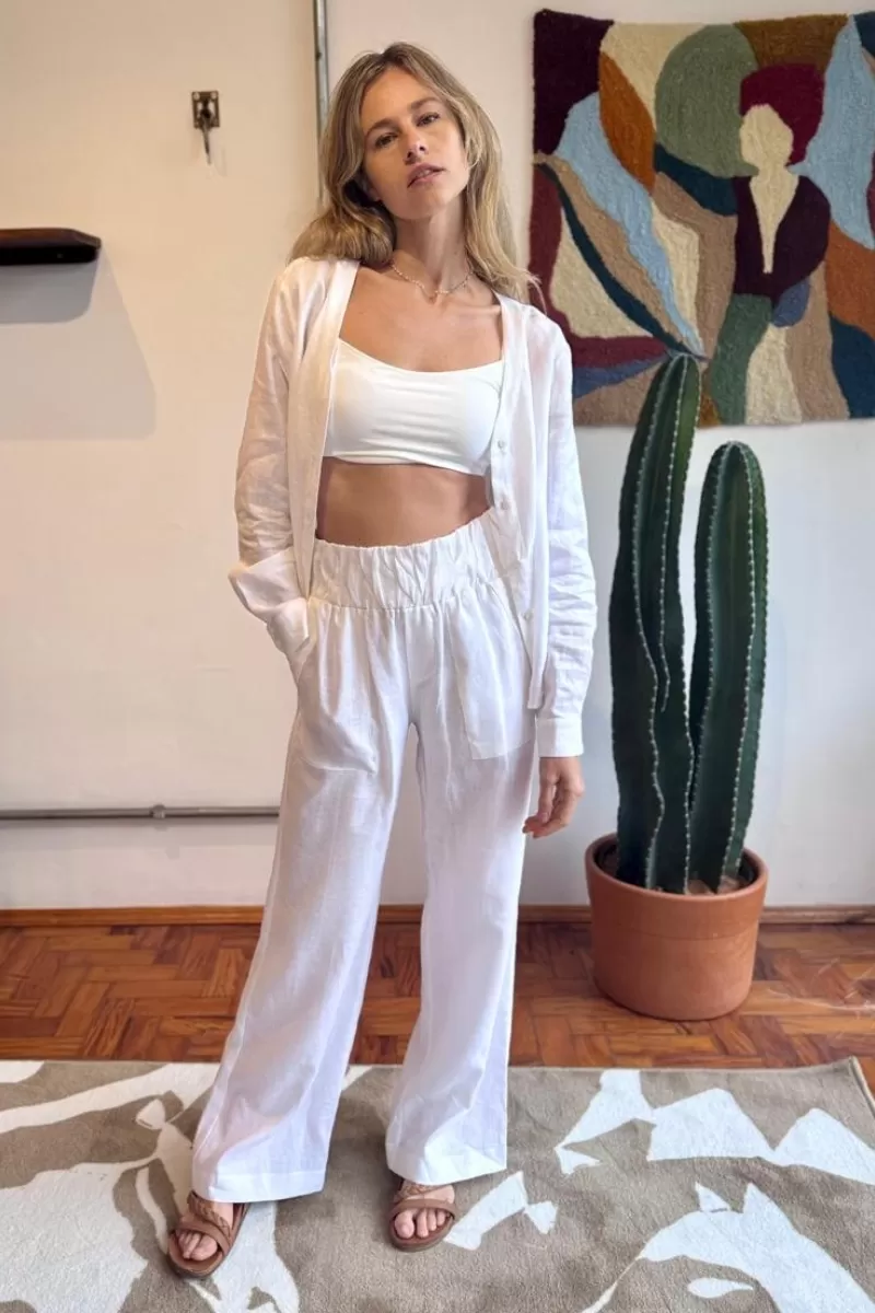 Hidrogênio - VALERIA WHITE LINEN STRAIGHT PANTS WITH STITCHING - 20541002
