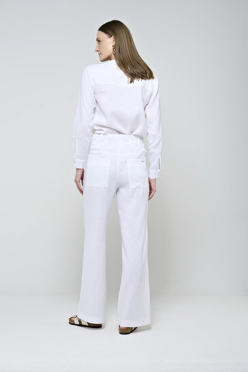 Hidrogênio - VALERIA WHITE LINEN STRAIGHT PANTS WITH STITCHING - 20541002 Hidrogênio - VALERIA WHITE LINEN STRAIGHT PANTS WITH STITCHING - 20541002