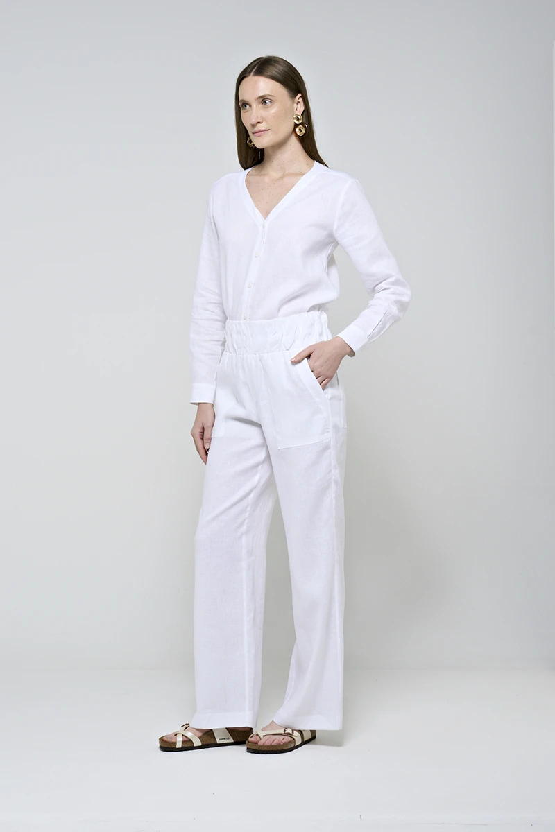 Hidrogênio - VALERIA WHITE LINEN STRAIGHT PANTS WITH STITCHING - 20541002 Hidrogênio - VALERIA WHITE LINEN STRAIGHT PANTS WITH STITCHING - 20541002