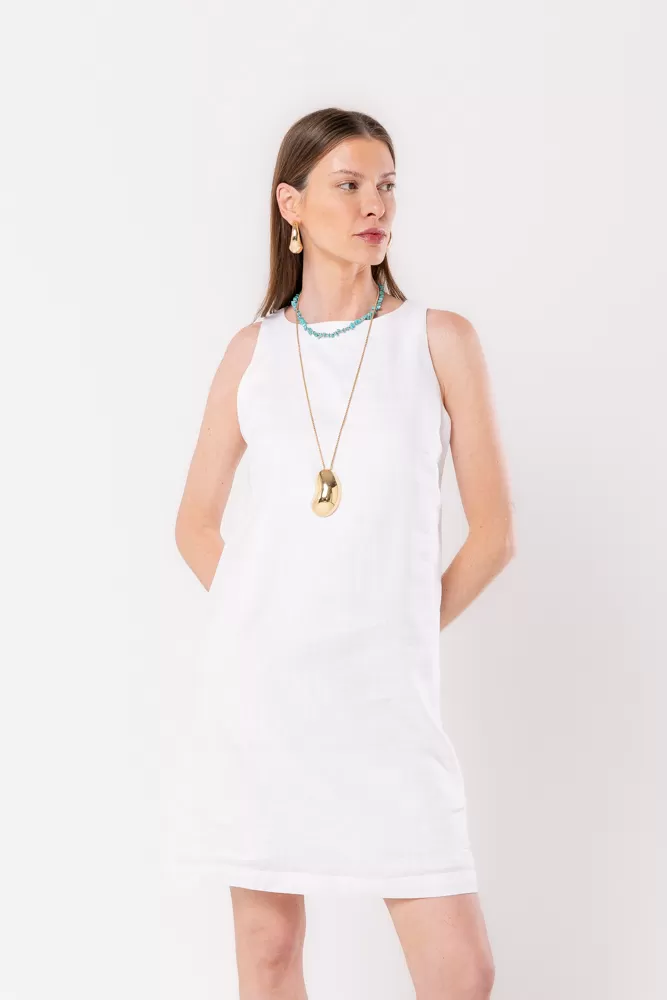 Hidrogênio - WHITE LINEN FLARE MIDI DRESS - 20540002