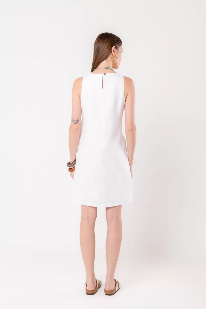 Hidrogênio - WHITE LINEN FLARE MIDI DRESS - 20540002
