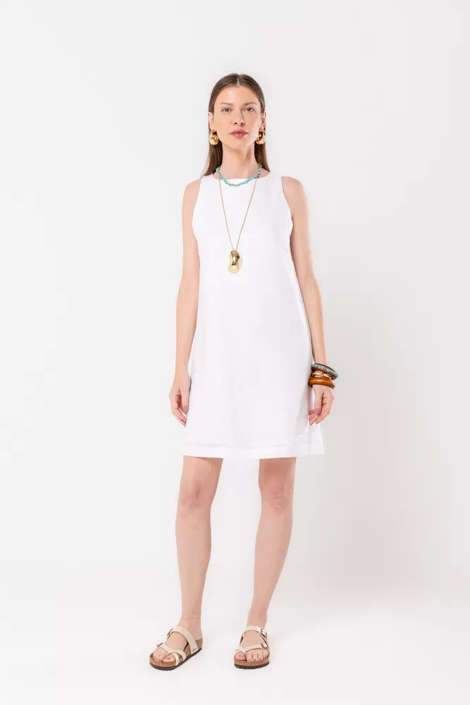 Hidrogênio - WHITE LINEN FLARE MIDI DRESS - 20540002