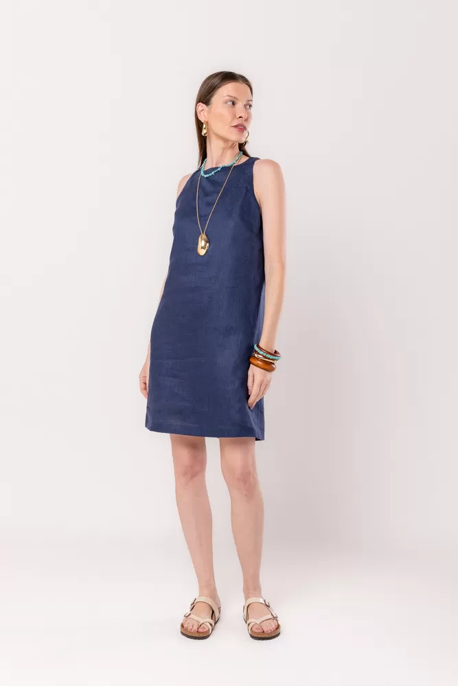 Hidrogênio - NAVY LINEN FLARE MIDI DRESS - 20540004 Hidrogênio - NAVY LINEN FLARE MIDI DRESS - 20540004