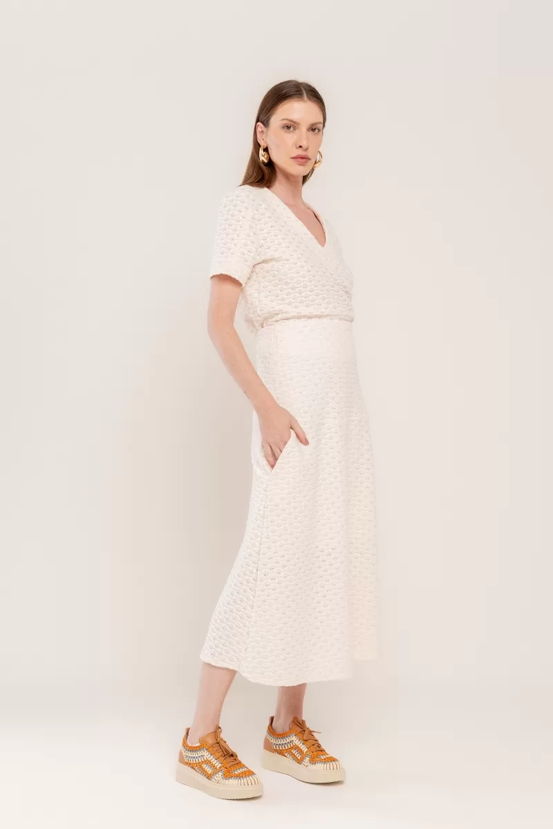 Hidrogênio - EVASE RENDA MIDI SKIRT OFF WHITE - 20468018