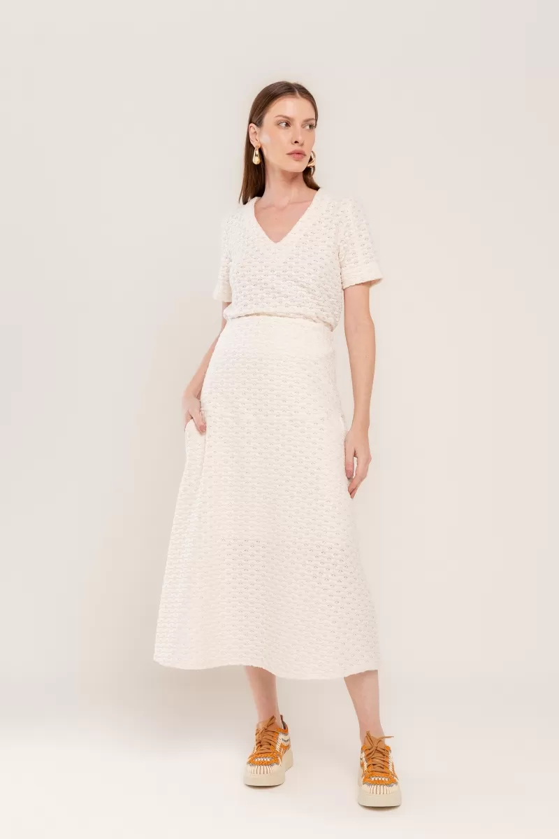 Hidrogênio - EVASE RENDA MIDI SKIRT OFF WHITE - 20468018