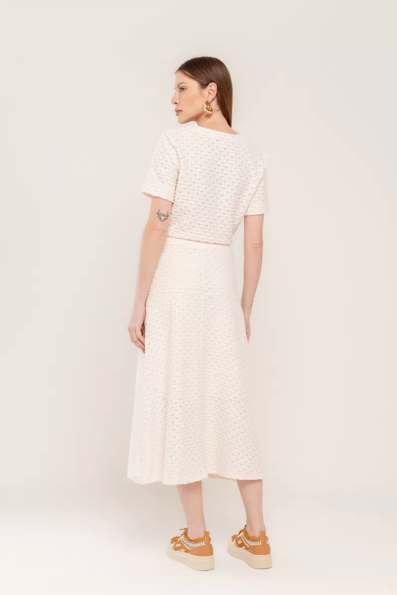 Hidrogênio - EVASE RENDA MIDI SKIRT OFF WHITE - 20468018