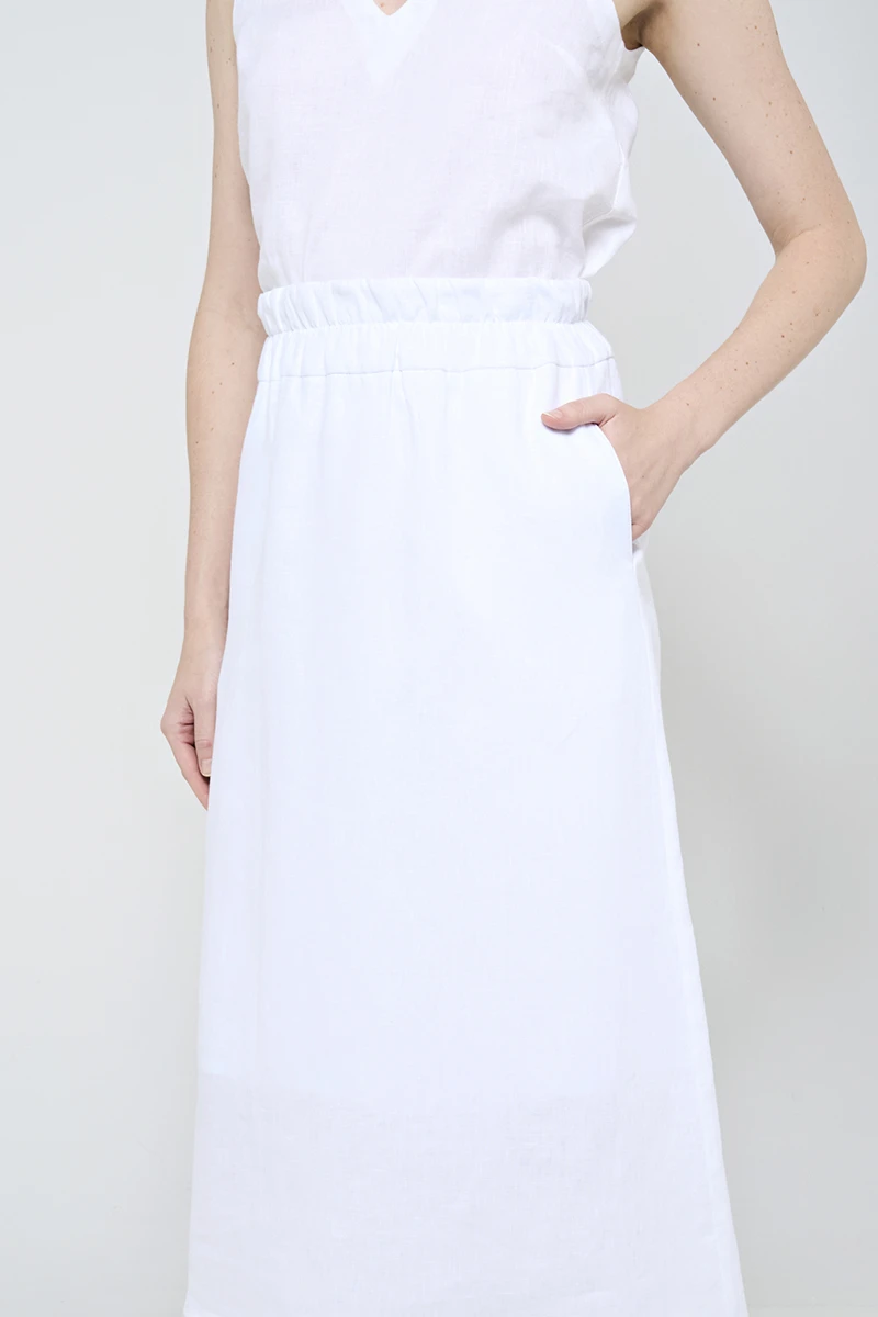 Hidrogênio - WHITE LINEN MIDI SKIRT - 20561002 Hidrogênio - WHITE LINEN MIDI SKIRT - 20561002