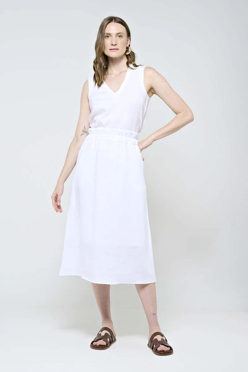 Hidrogênio - WHITE LINEN MIDI SKIRT - 20561002 Hidrogênio - WHITE LINEN MIDI SKIRT - 20561002