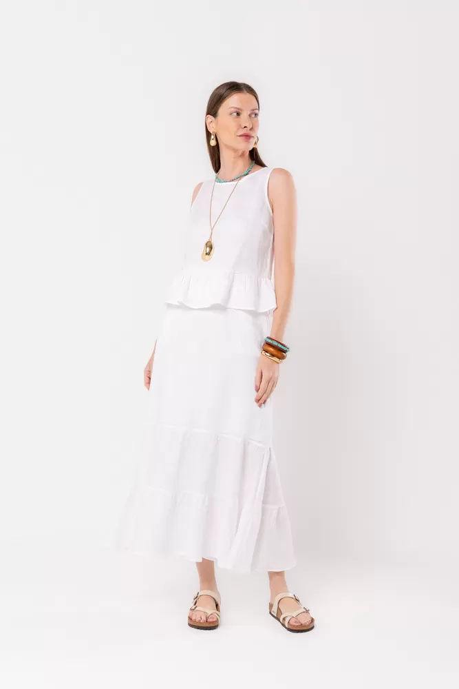 Hidrogênio - WHITE LINEN MIDI SKIRT - 20561002 Hidrogênio - WHITE LINEN MIDI SKIRT - 20561002