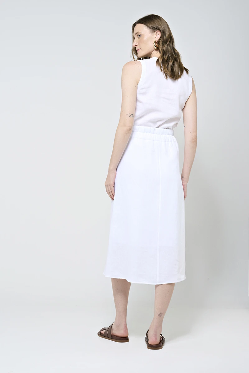 Hidrogênio - WHITE LINEN MIDI SKIRT - 20561002 Hidrogênio - WHITE LINEN MIDI SKIRT - 20561002