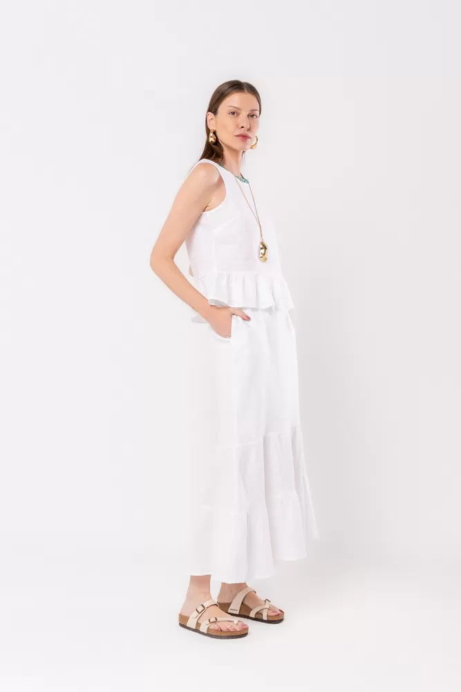 Hidrogênio - WHITE LINEN MIDI SKIRT - 20561002 Hidrogênio - WHITE LINEN MIDI SKIRT - 20561002