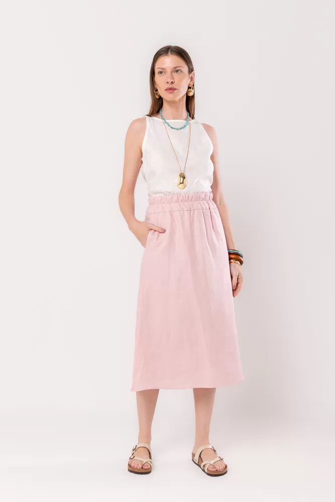 Hidrogênio - PINK LINEN MIDI SKIRT - 20561021