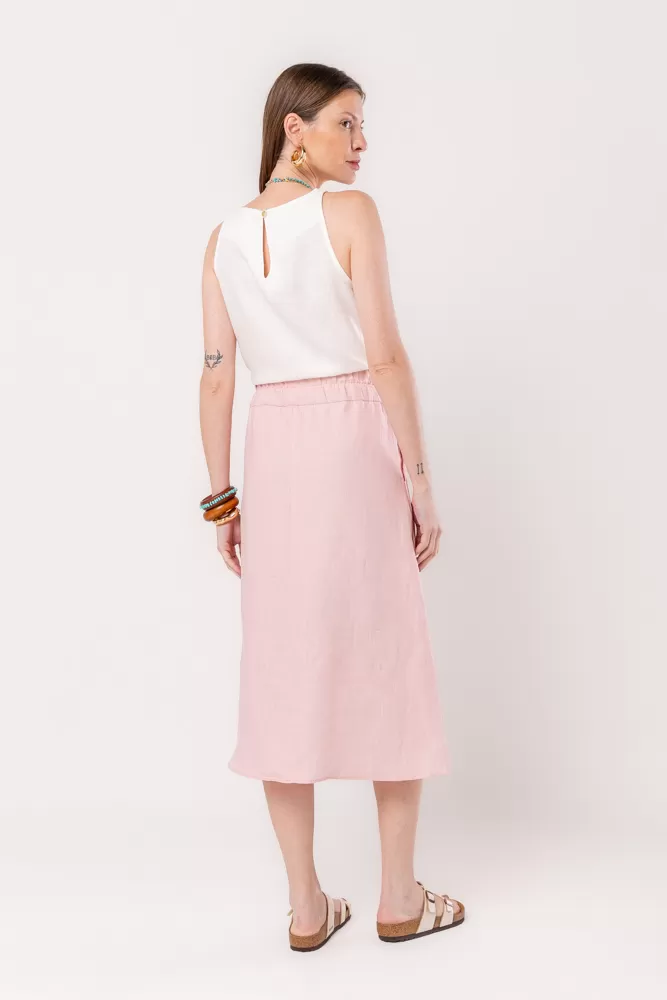 Hidrogênio - PINK LINEN MIDI SKIRT - 20561021