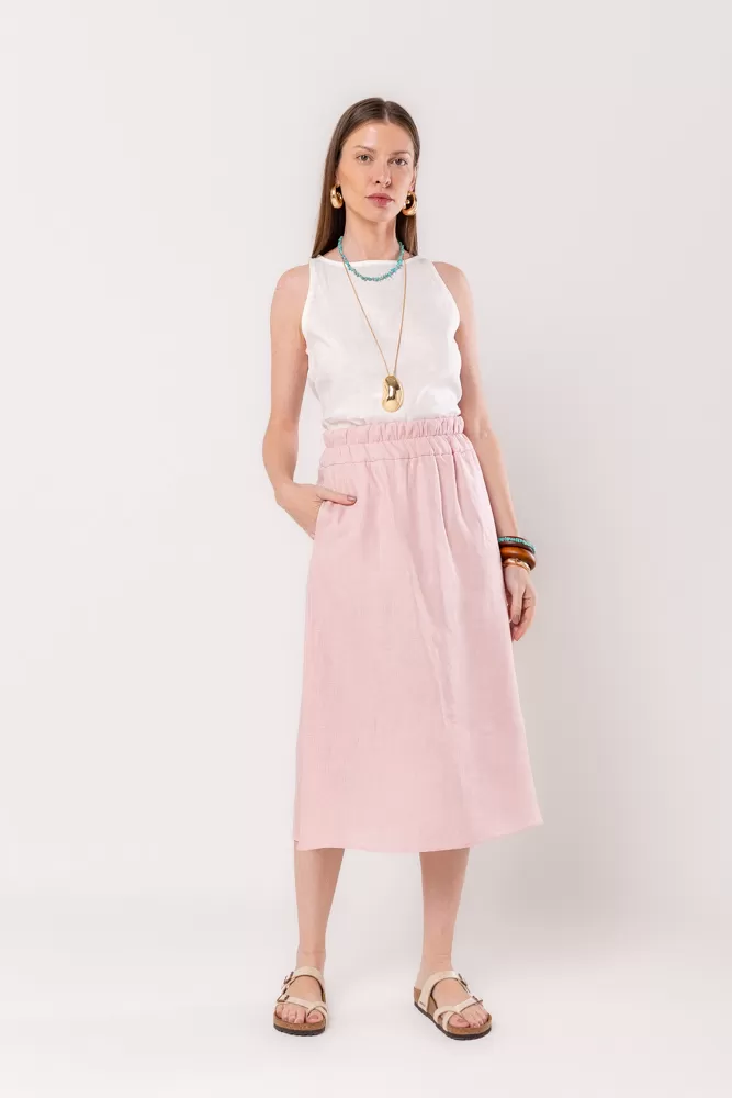Hidrogênio - PINK LINEN MIDI SKIRT - 20561021