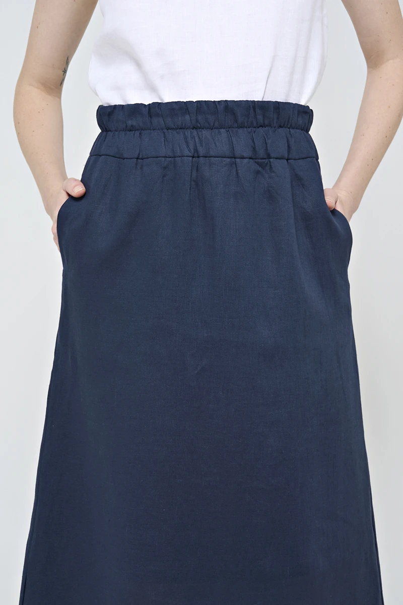 Hidrogênio - NAVY LINEN MIDI SKIRT - 20561004 Hidrogênio - NAVY LINEN MIDI SKIRT - 20561004