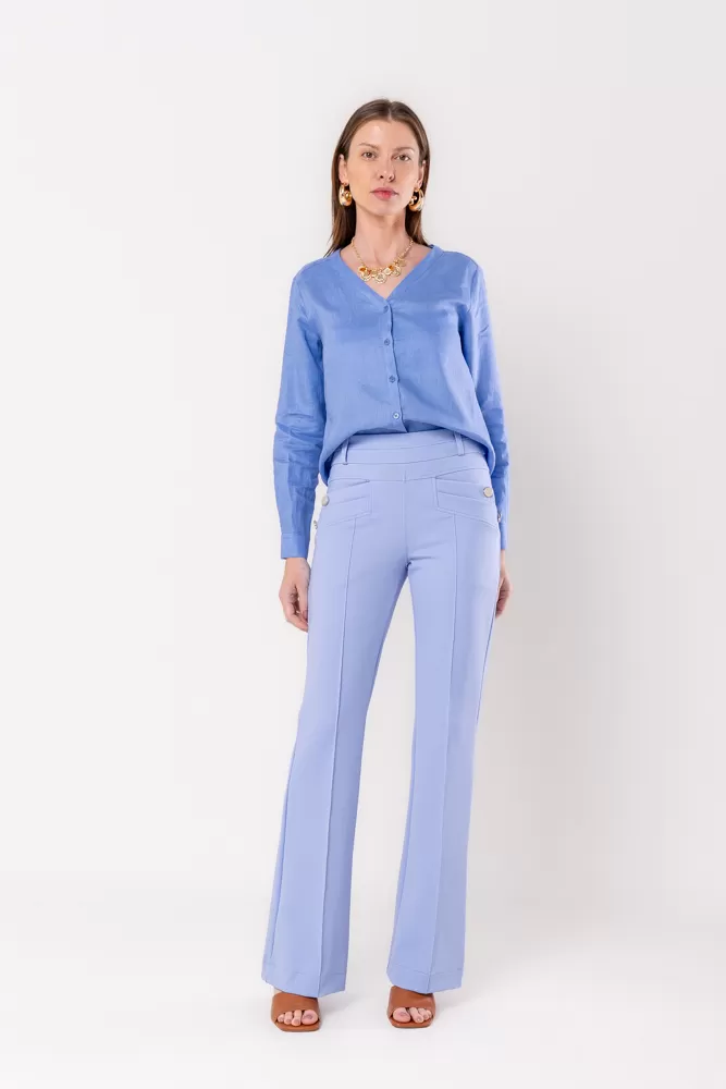 Hidrogênio - Flare pants with light blue blackberry lapels - 20359078 Hidrogênio - Flare pants with light blue blackberry lapels - 20359078