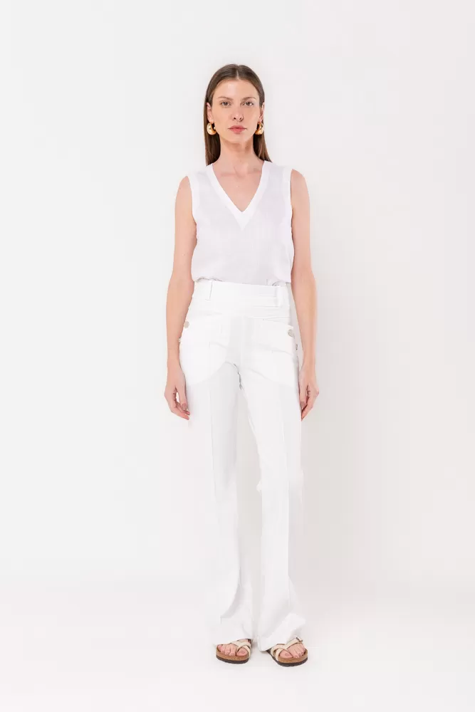 Hidrogênio - Flare pants with lapels in off-white, blackberry - 20359018 Hidrogênio - Flare pants with lapels in off-white, blackberry - 20359018