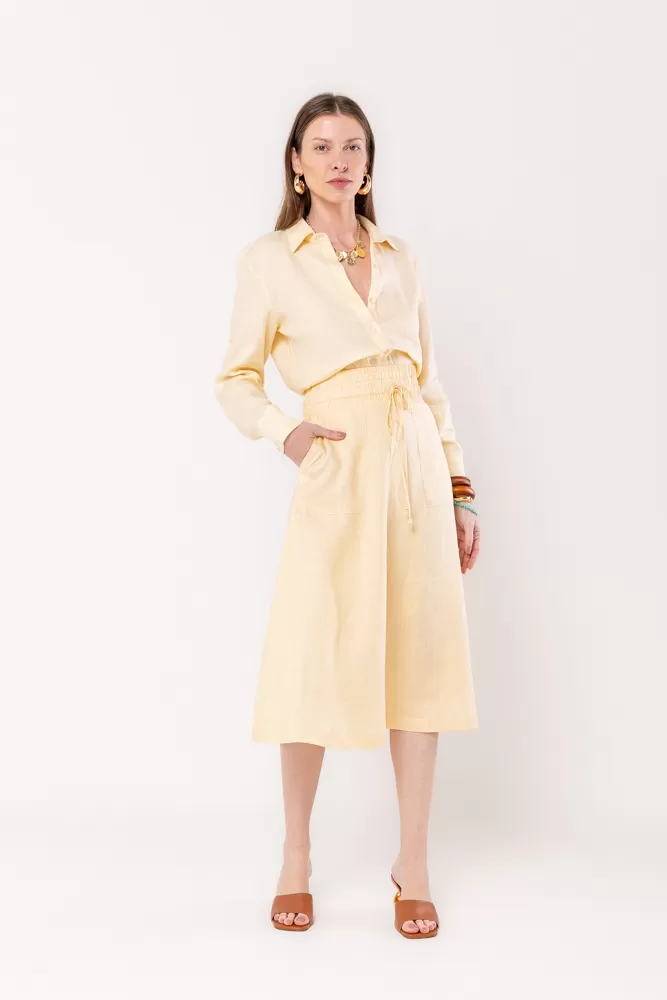 Hidrogênio - LINEN SHELL FLARE MIDI SKIRT - 19800582 Hidrogênio - LINEN SHELL FLARE MIDI SKIRT - 19800582