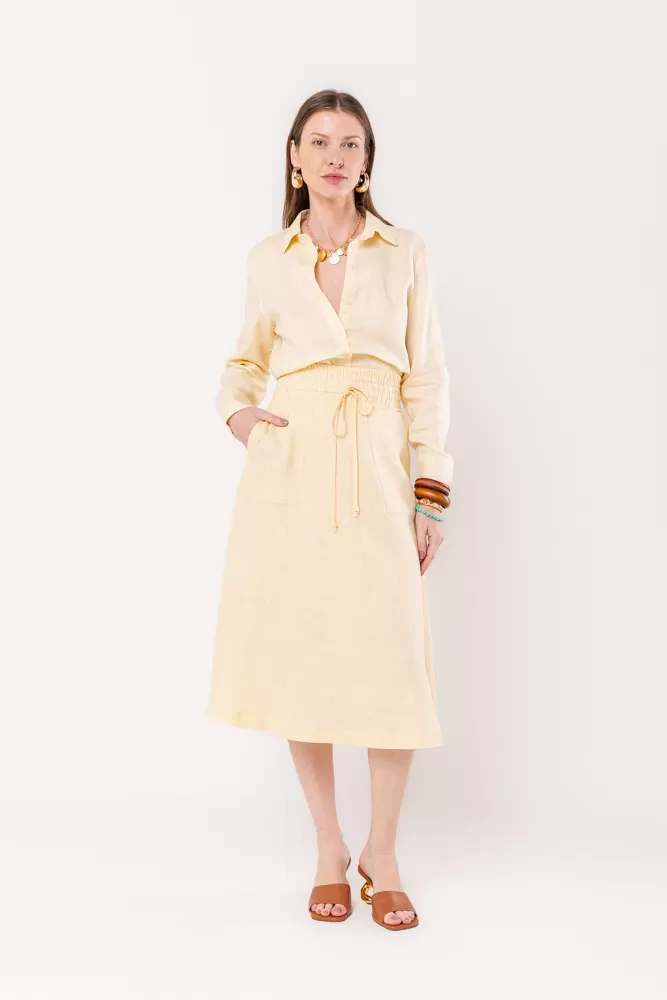 Hidrogênio - LINEN SHELL FLARE MIDI SKIRT - 19800582 Hidrogênio - LINEN SHELL FLARE MIDI SKIRT - 19800582