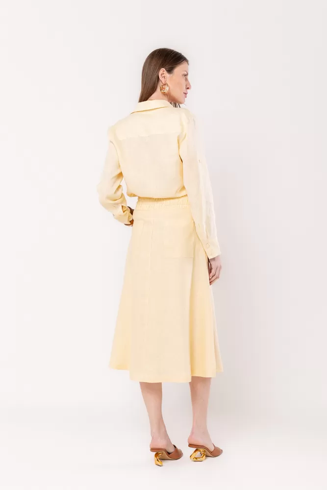 Hidrogênio - LINEN SHELL FLARE MIDI SKIRT - 19800582 Hidrogênio - LINEN SHELL FLARE MIDI SKIRT - 19800582