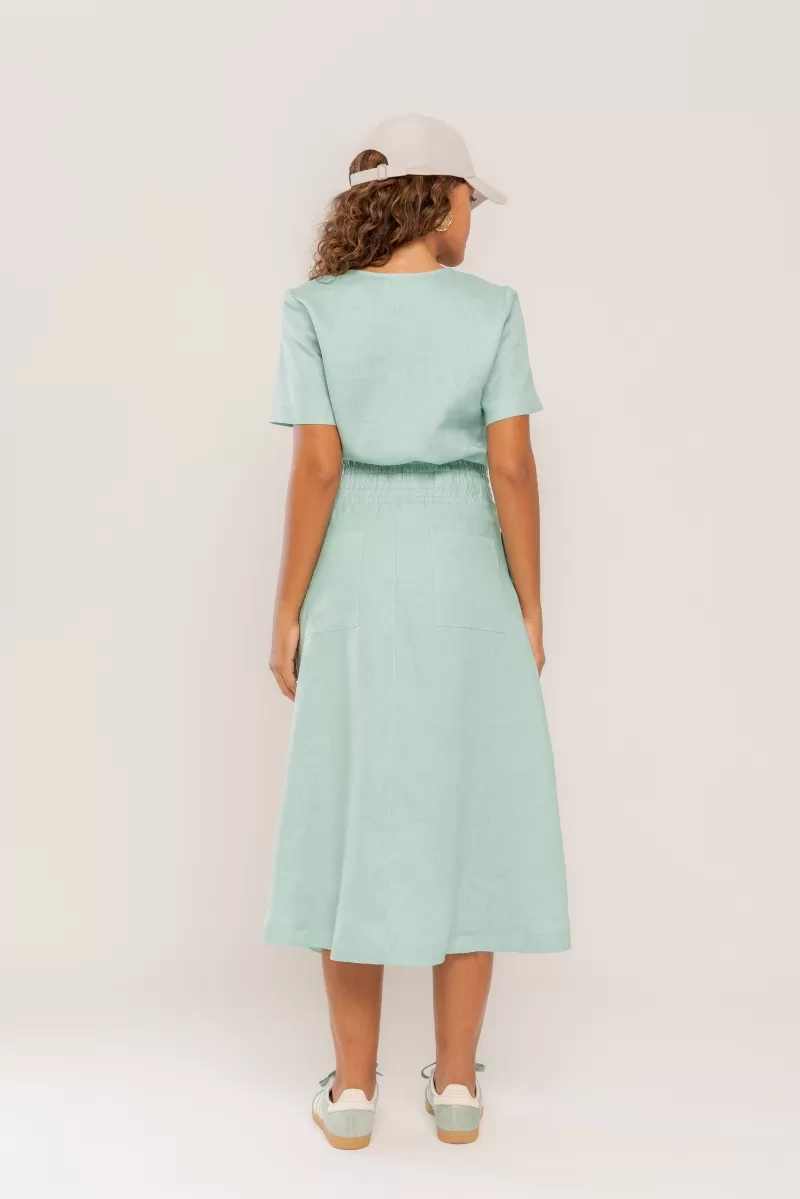 Hidrogênio - EVASE MIDI SKIRT 100% PEPPERMINT LINEN - 19800583 Hidrogênio - EVASE MIDI SKIRT 100% PEPPERMINT LINEN - 19800583