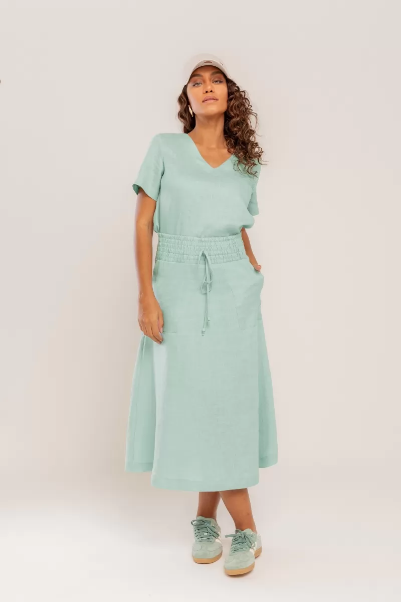 Hidrogênio - EVASE MIDI SKIRT 100% PEPPERMINT LINEN - 19800583 Hidrogênio - EVASE MIDI SKIRT 100% PEPPERMINT LINEN - 19800583