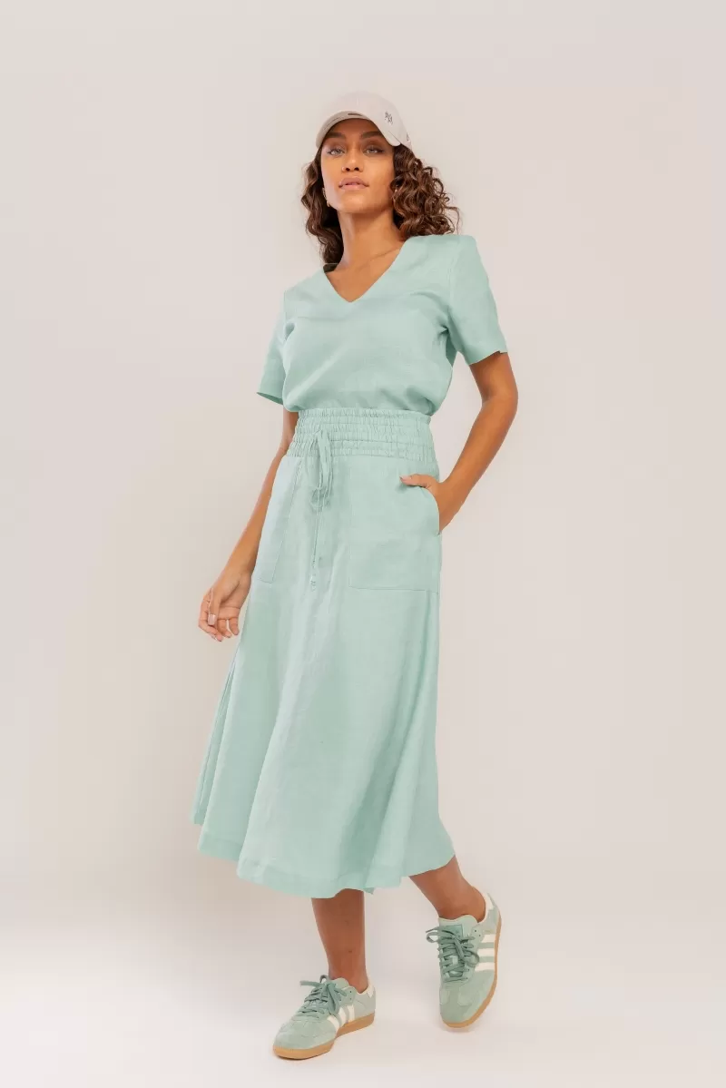 Hidrogênio - EVASE MIDI SKIRT 100% PEPPERMINT LINEN - 19800583 Hidrogênio - EVASE MIDI SKIRT 100% PEPPERMINT LINEN - 19800583