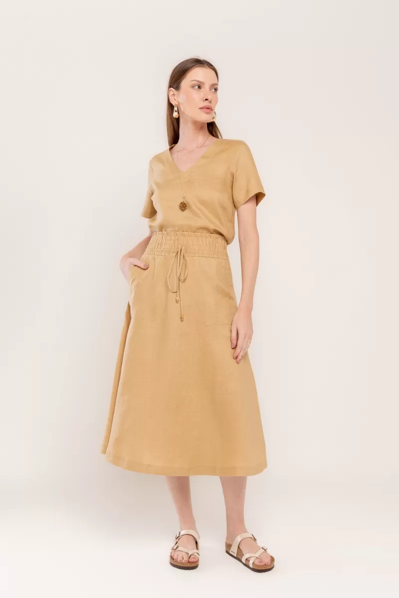 Hidrogênio - 100% LINEN KANGAROO MIDI FLARE SKIRT - 19800580 Hidrogênio - 100% LINEN KANGAROO MIDI FLARE SKIRT - 19800580
