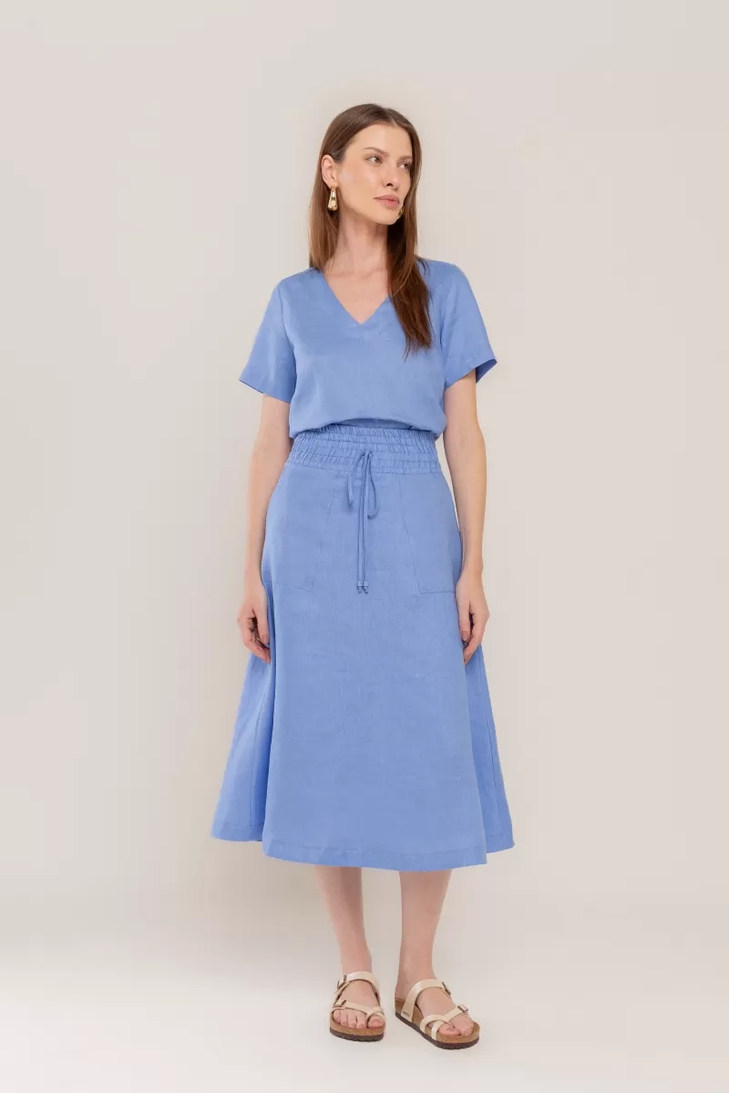 Hidrogênio - EVASE MIDI SKIRT 100% PACIFIC LINEN - 19800581