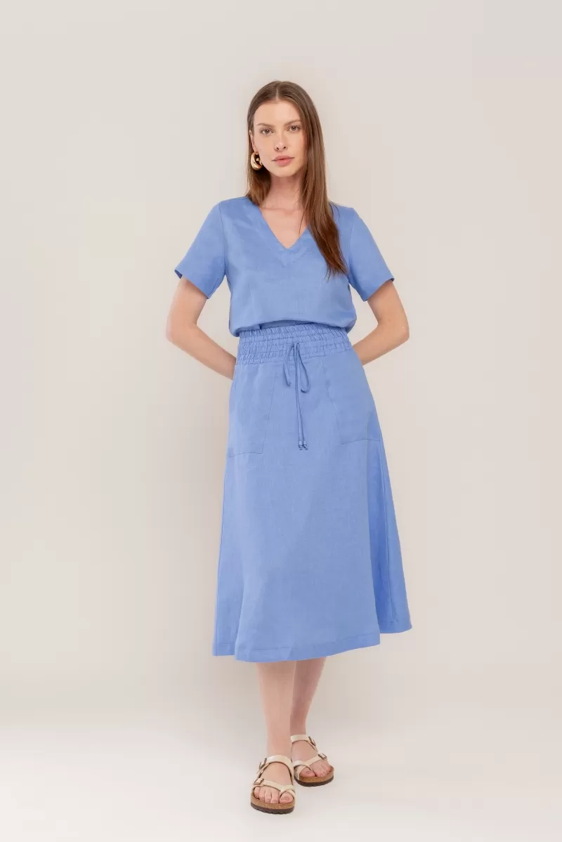 Hidrogênio - EVASE MIDI SKIRT 100% PACIFIC LINEN - 19800581