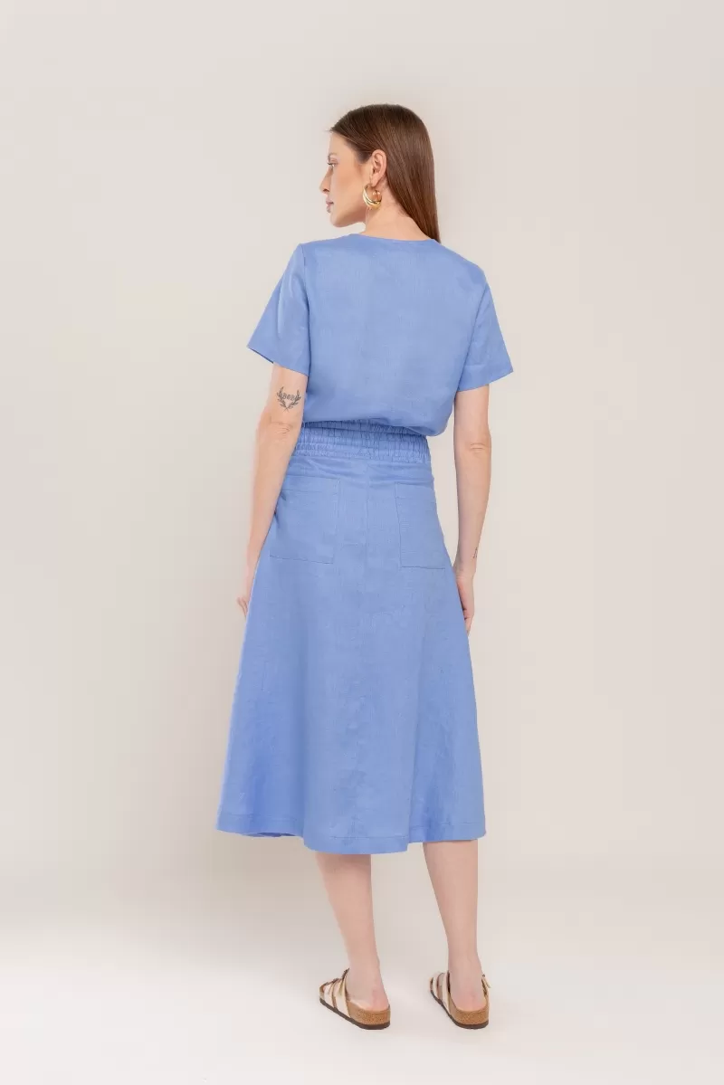 Hidrogênio - EVASE MIDI SKIRT 100% PACIFIC LINEN - 19800581
