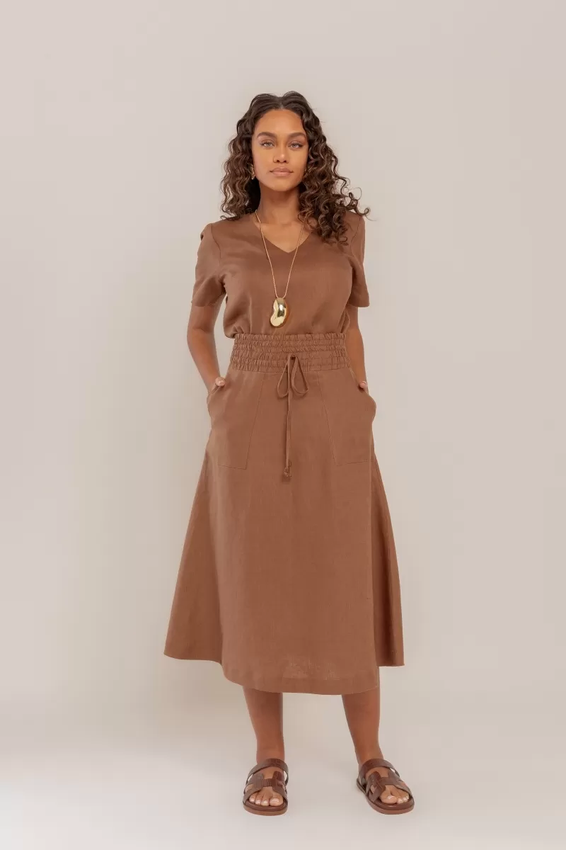 Hidrogênio - BEAR 100% LINEN FLARE MIDI SKIRT - 19800585