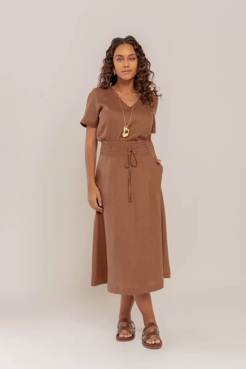 Hidrogênio - BEAR 100% LINEN FLARE MIDI SKIRT - 19800585