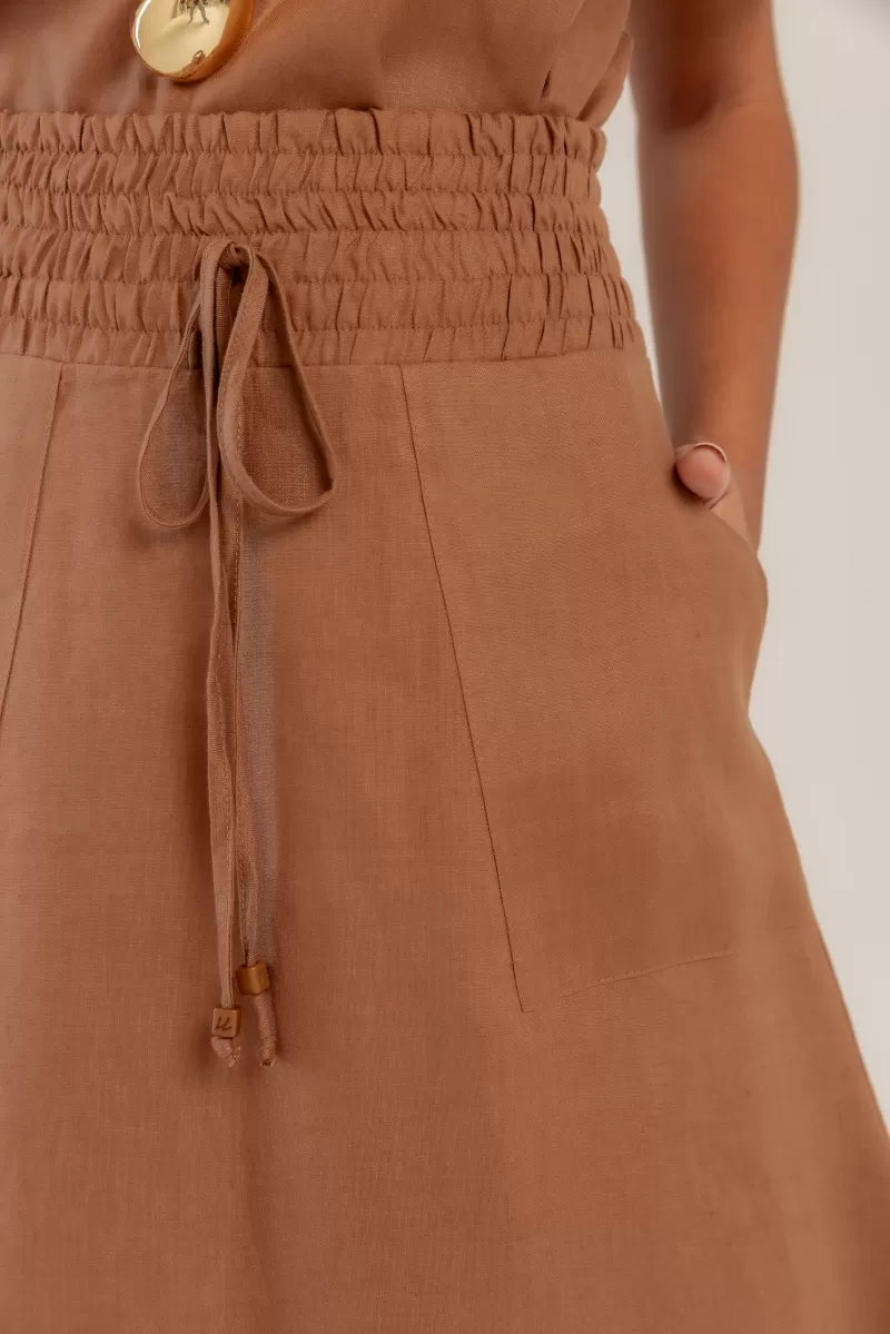 Hidrogênio - BEAR 100% LINEN FLARE MIDI SKIRT - 19800585