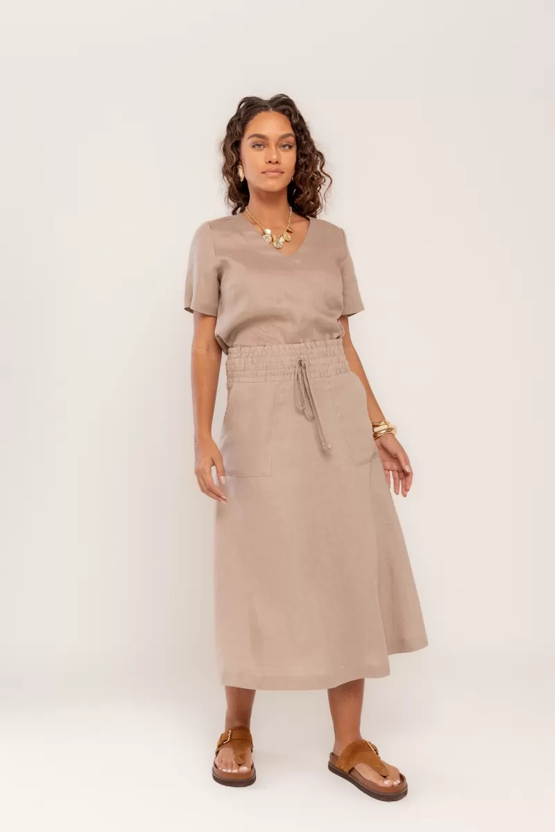 Hidrogênio - EVASE MIDI SKIRT 100% LINEN GROOT - 19800586 Hidrogênio - EVASE MIDI SKIRT 100% LINEN GROOT - 19800586