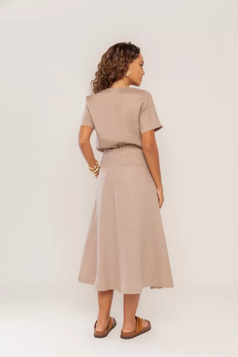 Hidrogênio - EVASE MIDI SKIRT 100% LINEN GROOT - 19800586 Hidrogênio - EVASE MIDI SKIRT 100% LINEN GROOT - 19800586