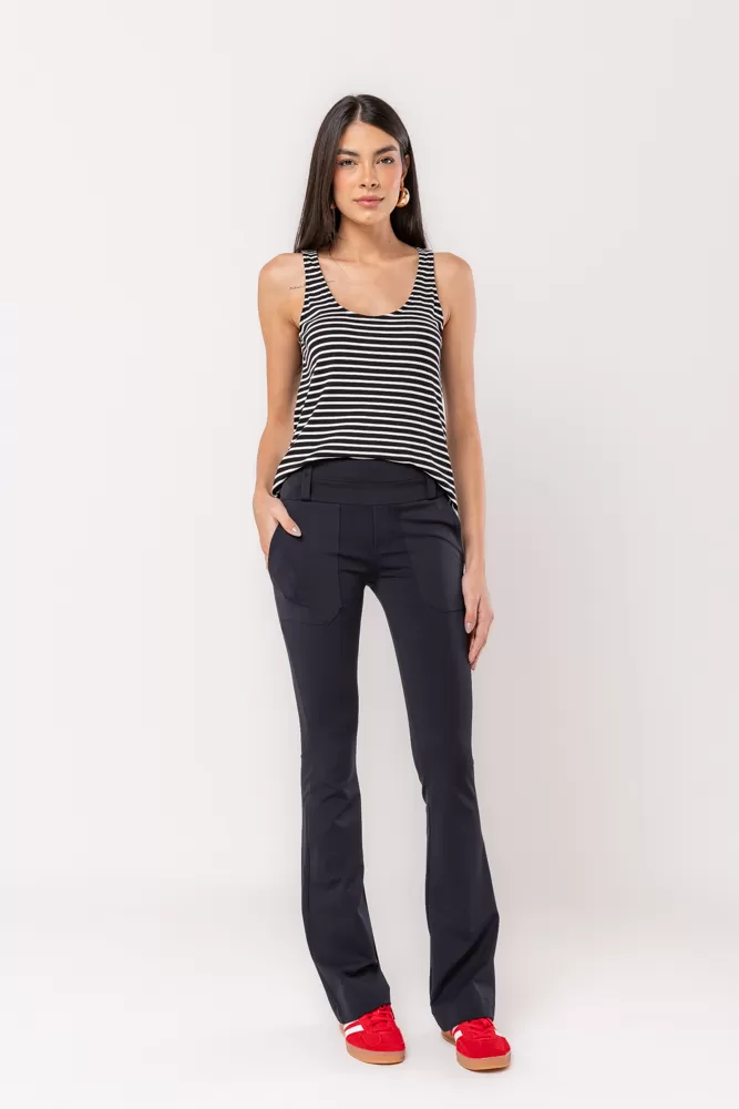 Hidrogênio - ANA CAROLINA BLACK FLARE PANTS WITH TOPSTITCHING LINE - 19460001