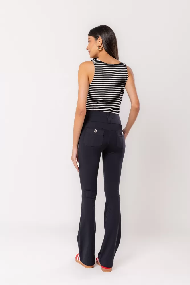 Hidrogênio - ANA CAROLINA BLACK FLARE PANTS WITH TOPSTITCHING LINE - 19460001