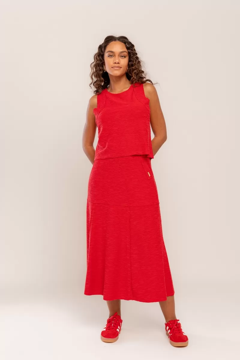 Hidrogênio - RED THREADED MIDI FLARE SKIRT - 19805008 Hidrogênio - RED THREADED MIDI FLARE SKIRT - 19805008