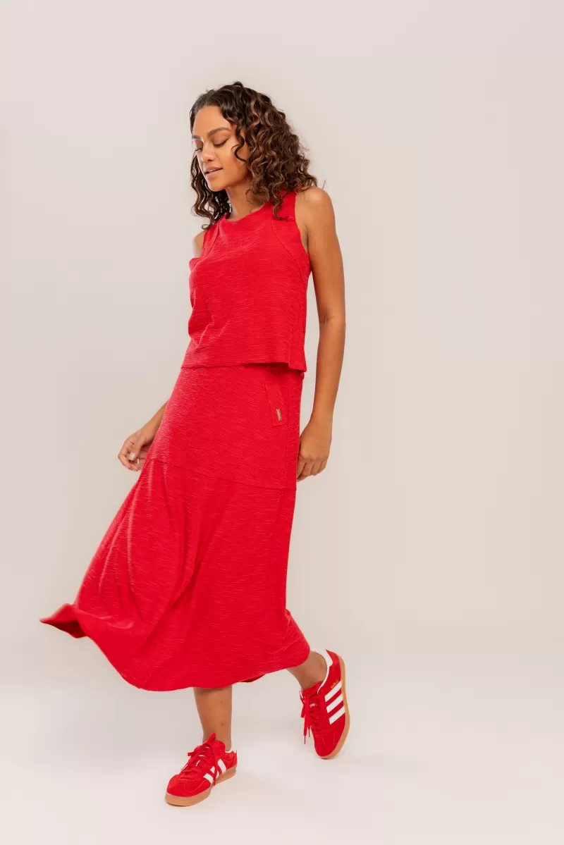 Hidrogênio - RED THREADED MIDI FLARE SKIRT - 19805008 Hidrogênio - RED THREADED MIDI FLARE SKIRT - 19805008