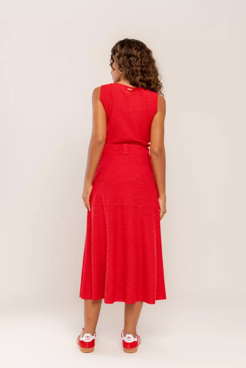 Hidrogênio - RED THREADED MIDI FLARE SKIRT - 19805008 Hidrogênio - RED THREADED MIDI FLARE SKIRT - 19805008