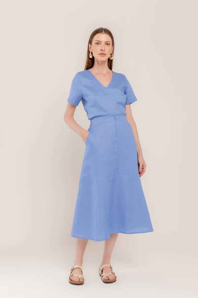 Hidrogênio - PACIFIC BLUE LINEN MIDI SKIRT WITH RIBBON - 20447590 Hidrogênio - PACIFIC BLUE LINEN MIDI SKIRT WITH RIBBON - 20447590