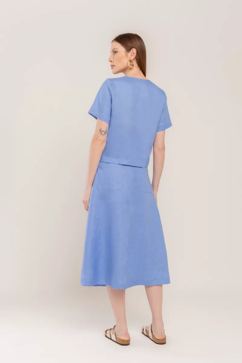 Hidrogênio - PACIFIC BLUE LINEN MIDI SKIRT WITH RIBBON - 20447590 Hidrogênio - PACIFIC BLUE LINEN MIDI SKIRT WITH RIBBON - 20447590