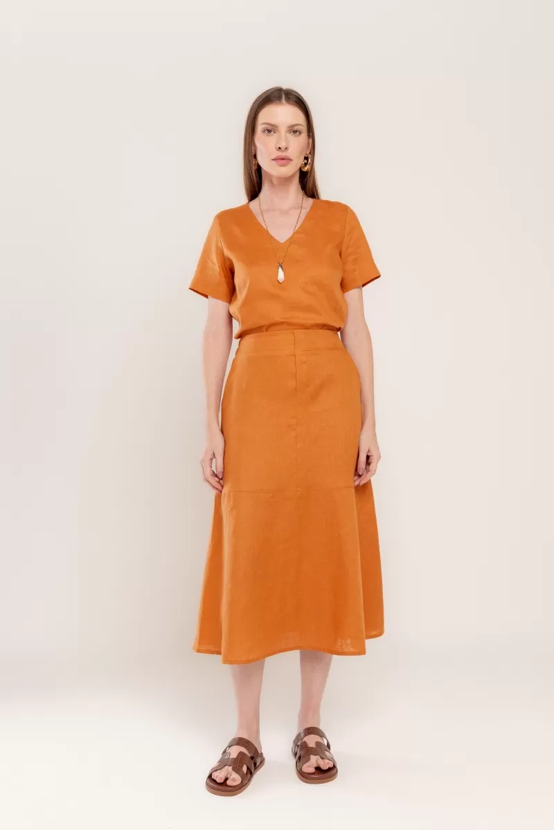 Hidrogênio - GUARANA LINEN MIDI SKIRT WITH WHITE RING - 20447573 Hidrogênio - GUARANA LINEN MIDI SKIRT WITH WHITE RING - 20447573